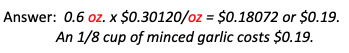 Calculating Extended Total Cost for the Garlic Screen Shot