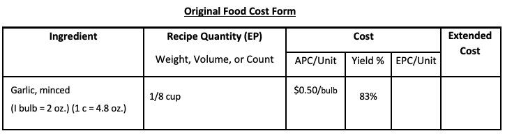 OriginalFoodCostForm Screen Shot